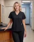 Eadflie Scrubs for Women Set - 8-Pocket V-Neck Scrub Uniform, Stretch Jogger Pants, Medical Workwear for Nurses, Pet Care (Black/M)
