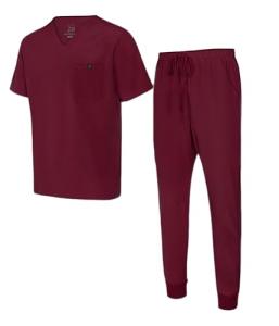 Natural Uniforms Mens Luxe Stretch Jogger Scrub Set (Burgundy, XX-Large)