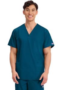 Cherokee Mens Originals Unisex V-neck Medical-scrubs-shirts, Caribbean Blue, XX-Large US