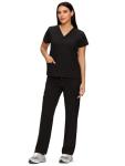 floralhue Scrubs for Women Set, Medical Women Scrubs, V-Neck Top and Straight Leg Pants with 11 Pockets (Relaxed Fit), Black, S