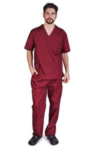 Natural Uniforms Comfortable Fit Men's Workwear Uniform 8 Pocket Top and Pant Set L Burgundy