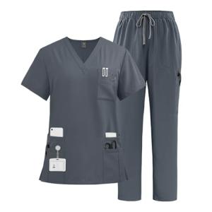 VIAOLI Women's V-Neck Scrub Set with Pockets