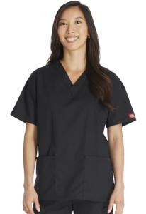 Dickies Women's EDS Signature Scrubs Missy Fit V-Neck Top, Black, X-Large
