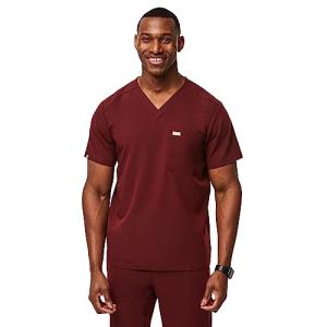 FIGS Leon Three-Pocket Scrub Top for Men - Burgundy, S
