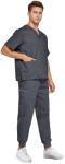 VOGRYE Men Scrubs Set — Stretch V-Neck Scrub Top & Jogger Pant with 8 Pockets, Yoga Waistband, Anti-Wrinkle Scrubs for Men (Dark Gray,Large)