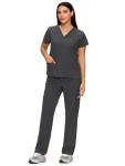 floralhue Scrubs for Women Set, Medical Women Scrubs, V-Neck Top and Straight Leg Pants with 11 Pockets (Relaxed Fit), Dark Grey, XL