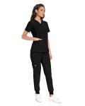 COMENII Scrubs for Women Set, V-Neck Scrub Top & Jogger Scrub Pants for Women with 11 Pockets, Comfortable Womens Scrubs-R Black M