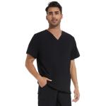 COZYFIT Scrub Top for Men - Stretch V-Neck Scrubs with 3 Pockets, Anti-Wrinkle - Black, M
