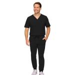 M&M SCRUBS Men's Jogger Scrub Set – Luxe Stretch Medical Uniform, V-Neck Scrubs Top & Jogger Pants (Black, Medium)