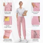 Dvoliaw Medical Scrub Pants for Women, Jogger Scrub Pants with 5 Pockets Drawstring Cargo Pants Mid-Rise Womens Scrubs Pant Pink
