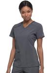 Dickies EDS Essentials Scrubs, V-Neck Womens Tops with Four-Way Stretch and Moisture Wicking DK615, L, Pewter