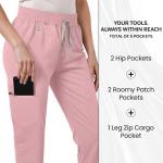 Dvoliaw Medical Scrub Pants for Women, Jogger Scrub Pants with 5 Pockets Drawstring Cargo Pants Mid-Rise Womens Scrubs Pant Pink