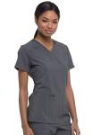 Dickies EDS Essentials Scrubs, V-Neck Womens Tops with Four-Way Stretch and Moisture Wicking DK615, L, Pewter