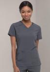Dickies EDS Essentials Scrubs, V-Neck Womens Tops with Four-Way Stretch and Moisture Wicking DK615, L, Pewter