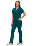 floralhue Scrubs for Women Set, Medical Women Scrubs, V-Neck Top and Straight Leg Pants with 11 Pockets (Relaxed Fit), Caribbean Blue, L