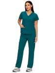floralhue Scrubs for Women Set, Medical Women Scrubs, V-Neck Top and Straight Leg Pants with 11 Pockets (Relaxed Fit), Caribbean Blue, L
