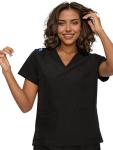 floralhue Scrubs for Women, V-Neck Scrubs Top & Cargo Pants with 12 Pockets, Yoga Waistband, 4 Way Stretch, Black, S
