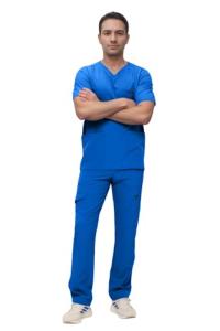 Monarch Uniforms Men's Scrub Set V-Neck Scrub Sets with Nine Large Pockets(Royal Blue,2X-large)