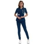 YEZEX Scrubs for Women Set, Medical Scrubs Top & Pants, Women's Jogger Scrub Set w/ 10 Pockets(Navy Blue)