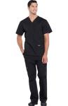 Cherokee Scrub Set for Men from, 4 Pocket V-Neck Scrub Top WW695 with 5 Pocket Tapered Leg Fly Front Cargo Pant WW190, Black- L Top/L Pant