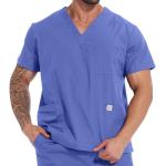 Ceil Blue Scrub Tops for Men Medical Scrubs Shirts V-Neck with 3 Pocket Men's Overalls for Nurse Dentist Vets Team Workwear (Ceil Blue, L)