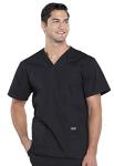 Cherokee Scrub Set for Men from, 4 Pocket V-Neck Scrub Top WW695 with 5 Pocket Tapered Leg Fly Front Cargo Pant WW190, Black- L Top/L Pant