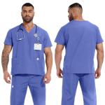 Ceil Blue Scrub Tops for Men Medical Scrubs Shirts V-Neck with 3 Pocket Men's Overalls for Nurse Dentist Vets Team Workwear (Ceil Blue, L)