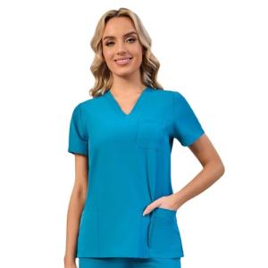 Naivlizer Scrub Top for Women V-Neck Scrub Shirt Medical Uniform with 5 Pockets