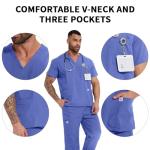 Ceil Blue Scrub Tops for Men Medical Scrubs Shirts V-Neck with 3 Pocket Men's Overalls for Nurse Dentist Vets Team Workwear (Ceil Blue, L)