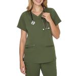 Hanes, Comfort Fit 3-Pocket Healthcare Top for Women, Moisture-Wicking Medical Scrub Shirt, Green Moss