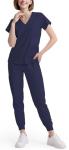 Eadflie Scrubs for Women Set - 8-Pocket V-Neck Scrub Uniform, Stretch Jogger Pants, Medical Workwear for Nurses, Pet Care (Navy Blue/XS)