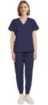 Eadflie Scrubs for Women Set - 8-Pocket V-Neck Scrub Uniform, Stretch Jogger Pants, Medical Workwear for Nurses, Pet Care (Navy Blue/XS)