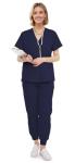 Eadflie Scrubs for Women Set - 8-Pocket V-Neck Scrub Uniform, Stretch Jogger Pants, Medical Workwear for Nurses, Pet Care (Navy Blue/XS)