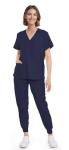 Eadflie Scrubs for Women Set - 8-Pocket V-Neck Scrub Uniform, Stretch Jogger Pants, Medical Workwear for Nurses, Pet Care (Navy Blue/XS)