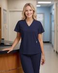 Eadflie Scrubs for Women Set - 8-Pocket V-Neck Scrub Uniform, Stretch Jogger Pants, Medical Workwear for Nurses, Pet Care (Navy Blue/XS)