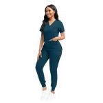 YEZEX Scrubs for Women Set, Women's V-Neck Top & Jogger Scrub Pants, Nursing Uniform Scrubs Set with 8 Pockets, for Nurse Esthetician Workwear (Purple)