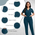 YEZEX Scrubs for Women Set, Women's V-Neck Top & Jogger Scrub Pants, Nursing Uniform Scrubs Set with 8 Pockets, for Nurse Esthetician Workwear (Purple)