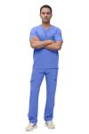 Monarch Uniforms Men's Scrub Set V-Neck Scrub Sets with Nine Large Pockets(Ceil Blue,Medium)