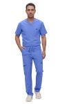 Monarch Uniforms Men's Scrub Set V-Neck Scrub Sets with Nine Large Pockets(Ceil Blue,Medium)