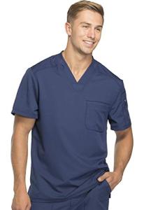 Dickies Dynamix Scrubs for Men, Athletic-Inspired V-Neck Chest Pocket Scrub Top with Four-Way Stretch and Moisture Wicking DK Navy