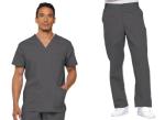 Dickies Scrub Set For Men With V-Neck 5 Pocket Top 81906 with Button Closure Elastic Waistband Pant 81006, Pewter-L Top/L Pant