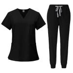 DNKZWUPUP Scrubs for Women Set Stretch V-Neck Scrub Top & Drawstring Jogger Pant - Quick Dry Plus Size Short Sleeve Nurse Uniforms Women Set with Multi Pockets 02A-Black S