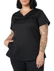 Amazon Essentials Women's Classic Fit V-Neck Short Sleeve Scrub Top (Available in Plus Size), Black, 3X