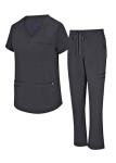Natural Uniforms Womens 11 Pocket Cool Stretch Cargo Scrub Set (Black, Medium)