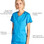 Dagacci Medical Uniform Women's Scrubs Set Stretch Ultra Soft Y-Neck Wrap Top and Pants Black S