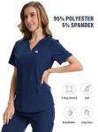 CaiDieNu Medical Scrubs for Women Set: Stretch Uniform Nursing Scrub Set V-Neck Top & Straight Leg Cargo Pants with 13 Pockets Navy Medium