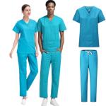 YAVINCOL Scrubs for Women And Men set(Top+Jogger Pants) For Nurse Esthetician Workwear Medical Nursing Uniform Set with Multi Pocket Anti Wrinkle(Men-Blue-XL)