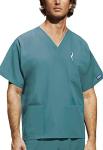 Cherokee Scrub Sets for Women and Men, 6 Pocket Medical Scrubs with V-Neck Top 4876 & Drawstring Cargo Pant 4100, Teal Blue- 3XL Top / 2XL Pant
