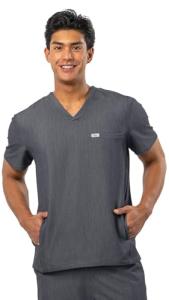 Peelz Peter 4-Pocket V-Neck Scrub Tops for Men - Soft Stretch Fabric Top, Men's Scrubs, Slim Fit, Heather Grey, X-Large