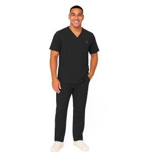 M&M SCRUBS Men's Scrub Set – Stretch V-Neck Multi-Pocket Mens Medical Uniform Scrubs Top & Cargo Pants (Black, Large)